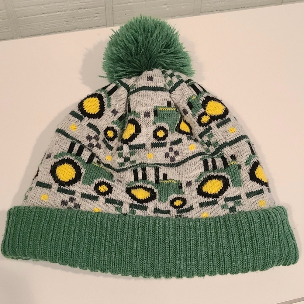 John Deere Toddler Fleece Lined Beanie Hat Toboggan Green Yellow